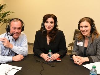 Rosamaria Sostilio (center) joined co-hosts Bill Thorne (left) and Jen Overstreet (right) in the recording studio.